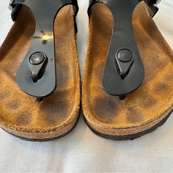 Birkenstock 5 Gizeh Birko Flor Black Patent Leather Thong Sandals Slides - Picture 3 of 9